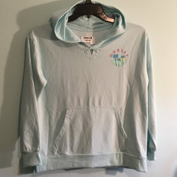 Hurley Sky Blue Hoodie with Tropical Graphic - Picture 1 of 8